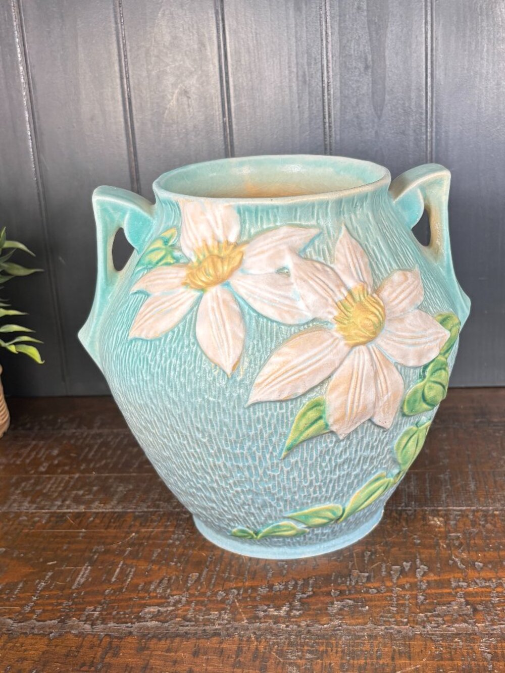 Vintage Roseville Pottery Clematis Planter or Cachepot, Large Vase or Jardiniere